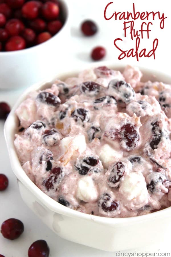 Cranberry Fluff Salad - perfect holiday side dish. If you are fan of Ambrosia Salad, you will LOVE it! You will find tons of Pineapple, marshmallow, Cool-Whip, and cranberry flavors.