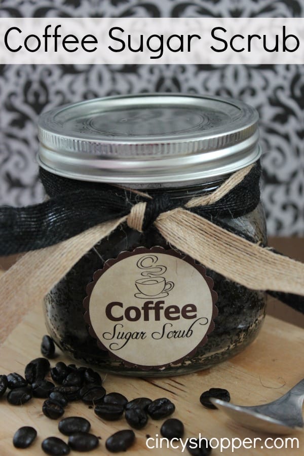 DIY Coffee Sugar Scrub Jar Gift with FREE Printable Label. An easy homemade scrub that is perfect for gift giving. Plus it's inexpensive!