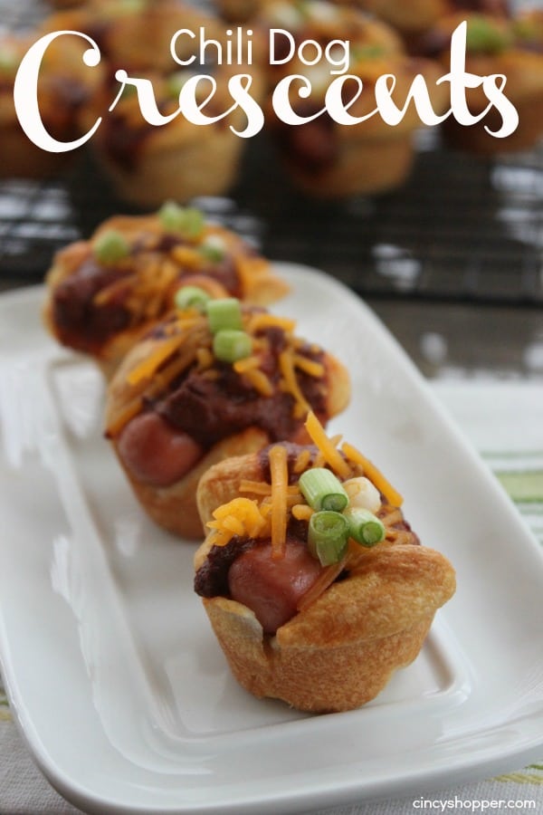 Chili Dog Crescents - Perfect appetizer for parties or game day. So easy since we use store bought crescent rolls