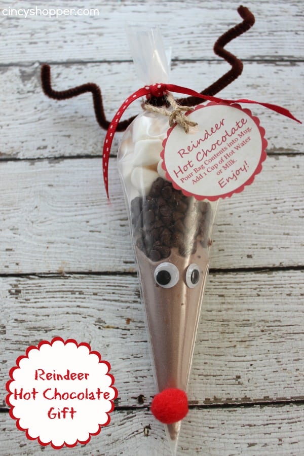 Rudolph Reindeer Hot Chocolate Gift - Perfect DIY Christmas Gift for stocking stuffers, teacher gift , neighbors, etc. FREE Printable Label.