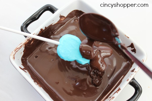 Chocolate Covered Peeps! Simple to make at home. Great for Easter Baskets. Wrap in plastic bag and tie a bow!
