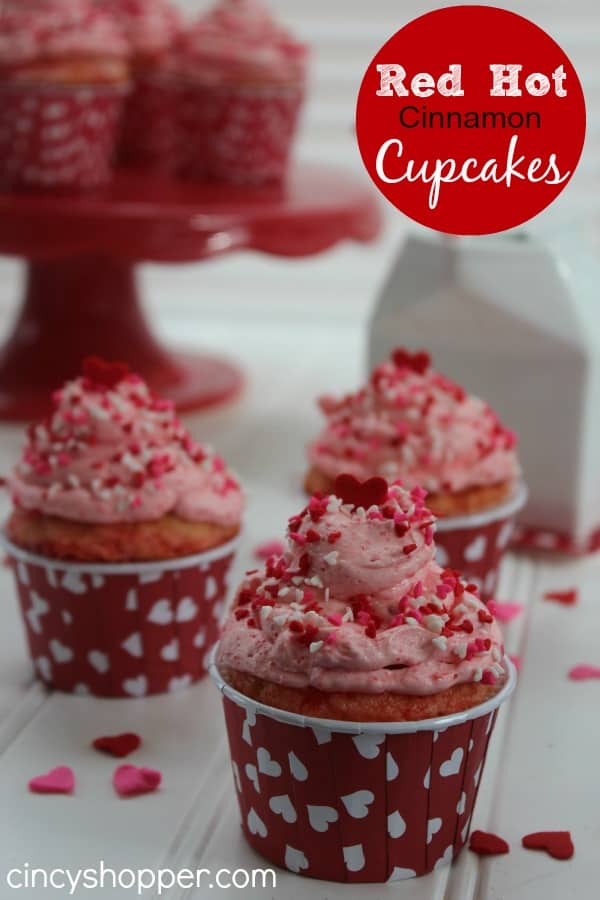 Red Hot Cinnamon Cupcakes- Cinnamon Red Hot Candies make this cake mix and homemade frosting recipe "Red Hot" for Valentine's Day! 
