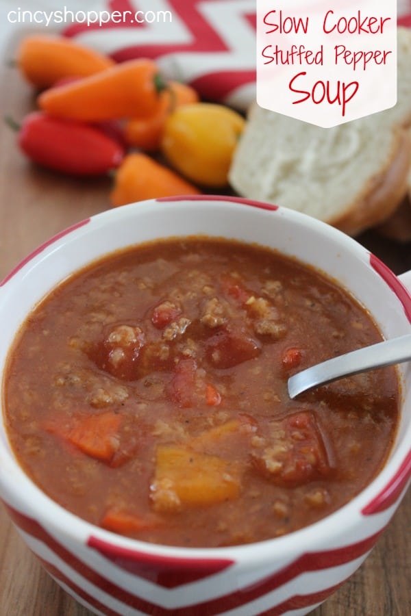 Slow Cooker Stuffed Pepper Soup - all the flavors found in a stuffed pepper in a soup. Made right in your Crock-Pot.