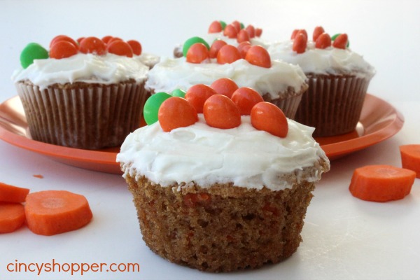 Carrot Cake Cupcakes with Cream Cheese Frosting Recipe- Great dessert idea for Easter. Less fuss than a traditional cake.