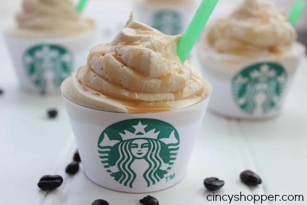 Starbucks Caramel Frappuccino Cupcakes plus a free printable cupcake wrapper. If you are a fan of the drink... you will love this cupcake!