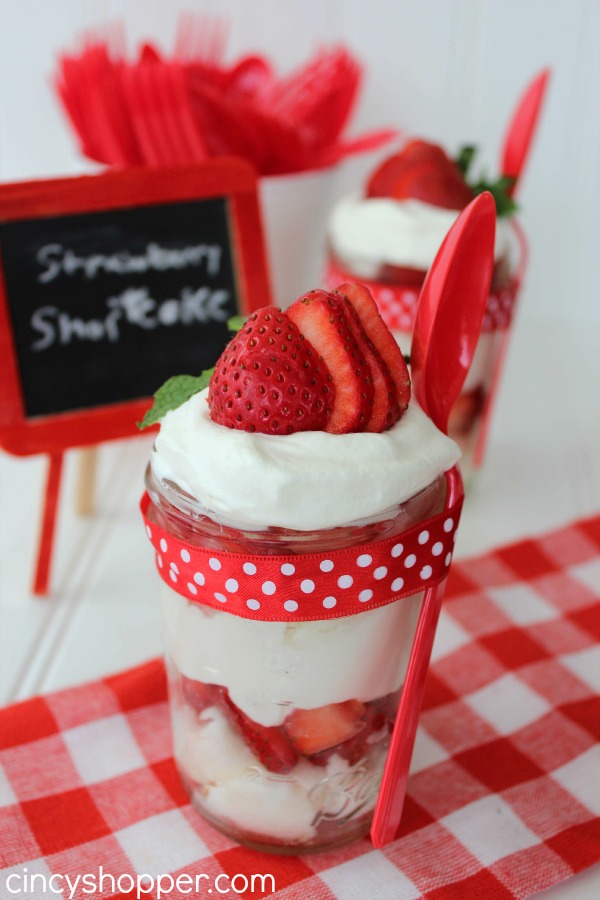 Strawberry Shortcake in a Jar - Super simple individual dessert idea. Great for picnics and potlucks.