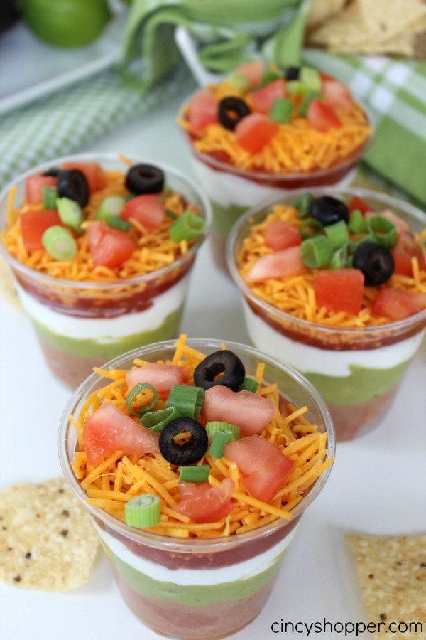 7 Layer Dip Cup- Perfect for feeding a crowd! So Super simple and everyone loves them.