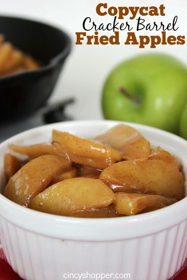 Bowl of apples with text on image Copycat Cracker Barrel Fried Apples