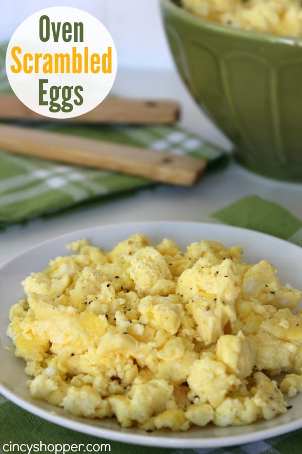 Oven Scrambled Eggs Recipe- Making your eggs in the oven is great for feeding a crowd or large family (like mine). Super simple for quick breakfasts.!)