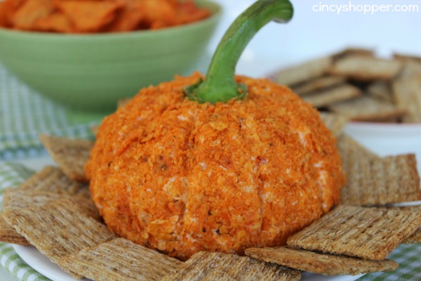 Pumpkin Cheese Ball - Shaped just like a pumpkin. So easy and great for Halloween parties or for Thanksgiving appetizer.
