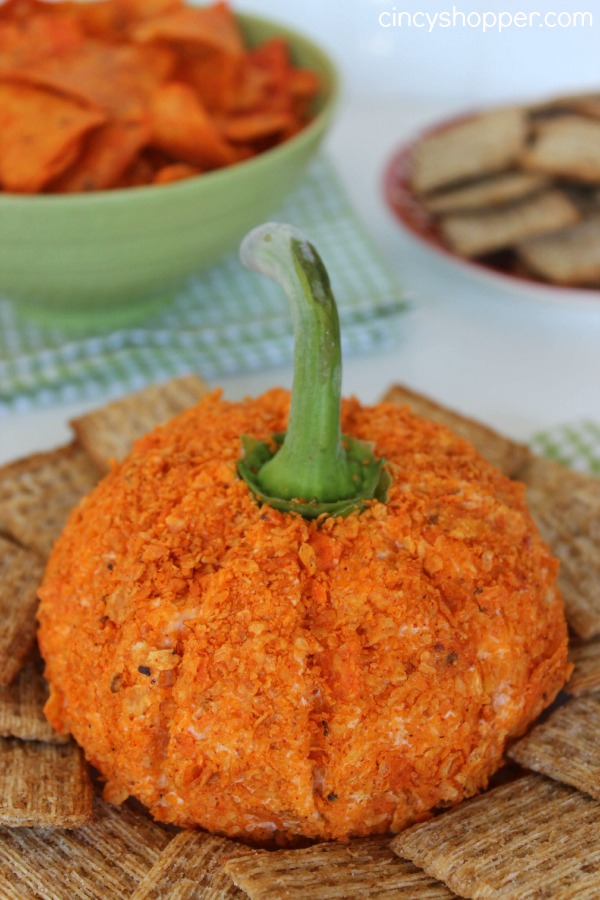Pumpkin Cheese Ball - Shaped just like a pumpkin. So easy and great for Halloween parties or for Thanksgiving appetizer.