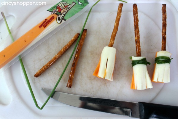 Witch's Broom Snacks fun and healthy Halloween snack or treat. Great for parties or lunchboxes.