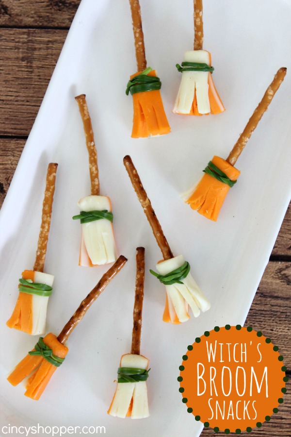 Witch's Broom Snacks fun and healthy Halloween snack or treat. Great for parties or lunchboxes.