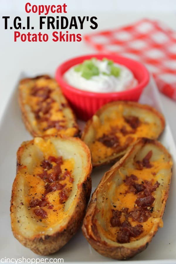 Copycat TGI Friday’s Potato Skins Recipe. Potato Skins loaded up with cheese and bacon. Make your skins at home to save $$'s. Perfect for entertaining! 