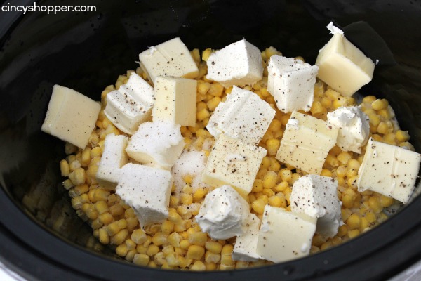 Ingredients for creamy corn in slow cooker