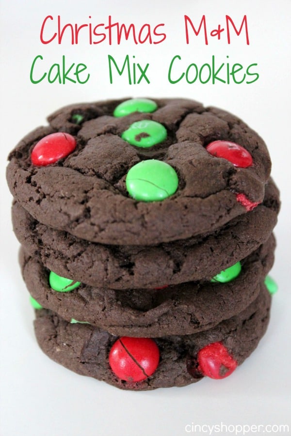 Christmas M&M Cake Mix Cookies - Super simple Christmas Cookie idea for the holidays.