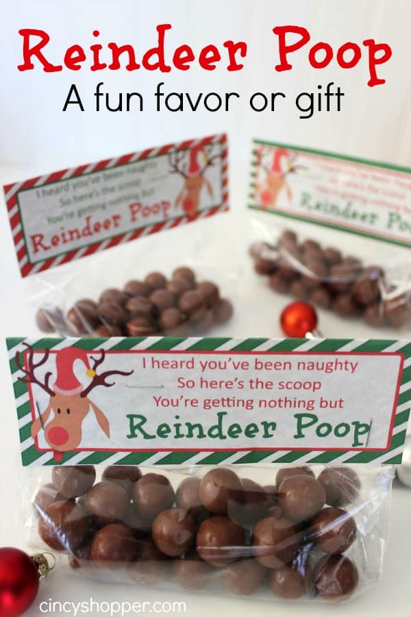 Reindeer Poop Gift Idea with Printable Toppers- A super fun and inexpenisve gift or favor for the holiday!