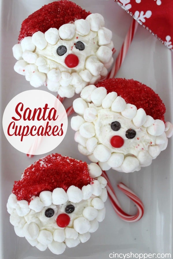 Santa Cupcakes Recipe- Super simple, cute and quick for serving up for the holidays. You can allow the kiddos help decorate.