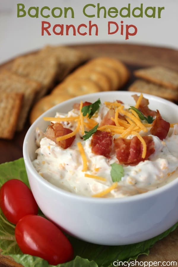 Bacon Cheddar Ranch Dip- Super Simple. Serve with Chips, Crackers or Vegetables. Always a crowd favorite.