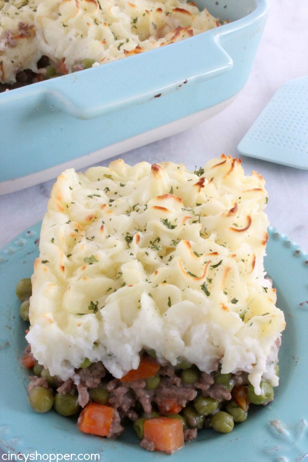 Easy Shepherd's Pie with mashed potatoes on a plate