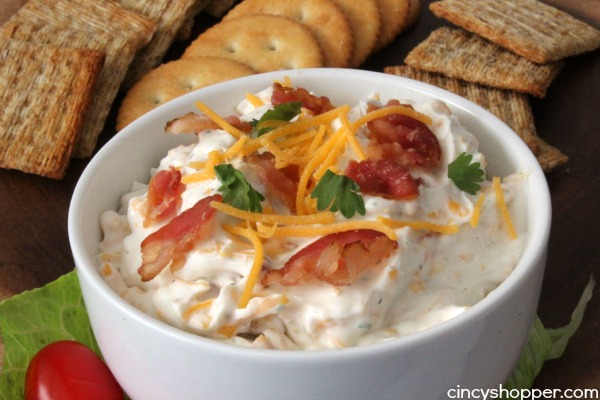 Bacon Cheddar Ranch Dip- Super Simple. Serve with Chips, Crackers or Vegetables. Always a crowd favorite.