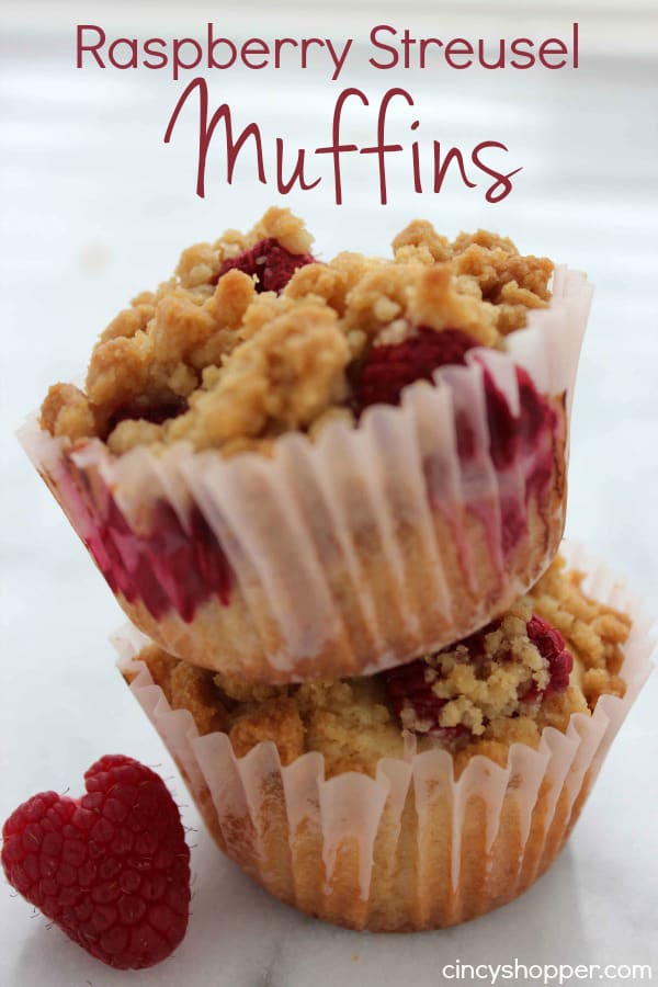 Raspberry Streusel Muffins- Bursting with tasty raspberries and topped with delish streusel topping. Perfect breakfast or dessert!