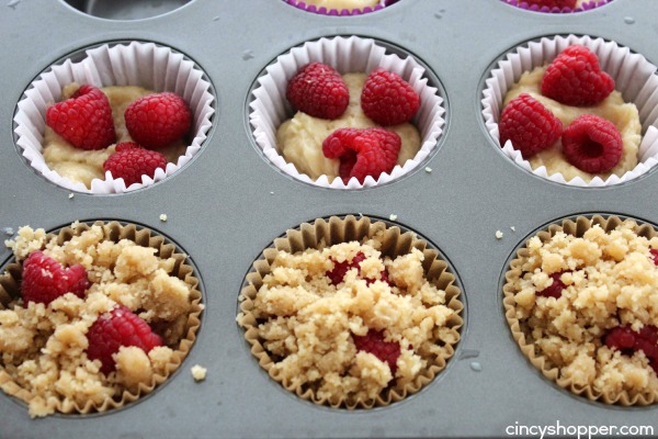 Raspberry Streusel Muffins- Bursting with tasty raspberries and topped with delish streusel topping. Perfect breakfast or dessert!