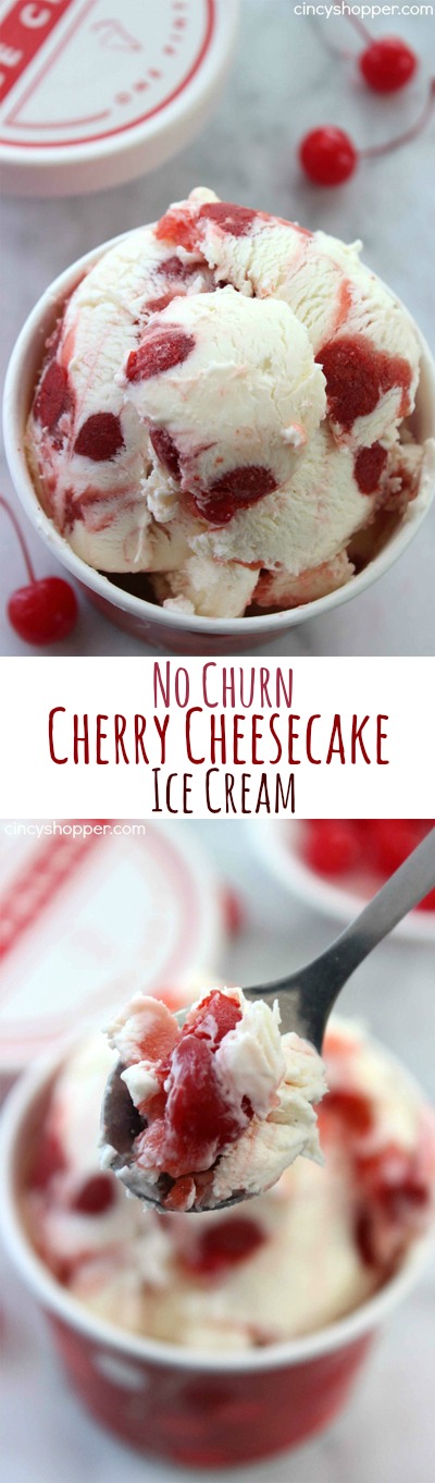 No Churn Cherry Cheesecake Ice Cream- Simple homemade cheesecake ice cream loaded with lots of cherries. So easy!