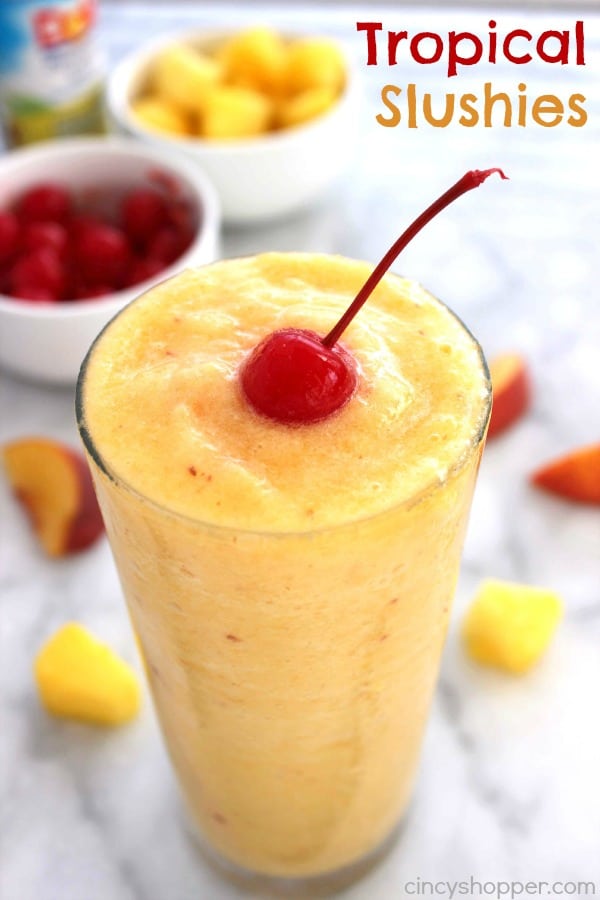 Tropical Slushies- Super Simple! Refreshing drink made with the perfect blend of pineapples and peaches.