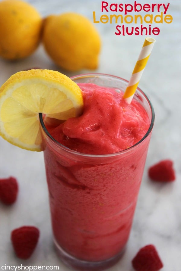 Raspberry Lemonade Slushies- The most refreshing summer time frozen treat. Just a couple fresh ingredients to make these slushies full of great flavor. Perfect for summer time parties.