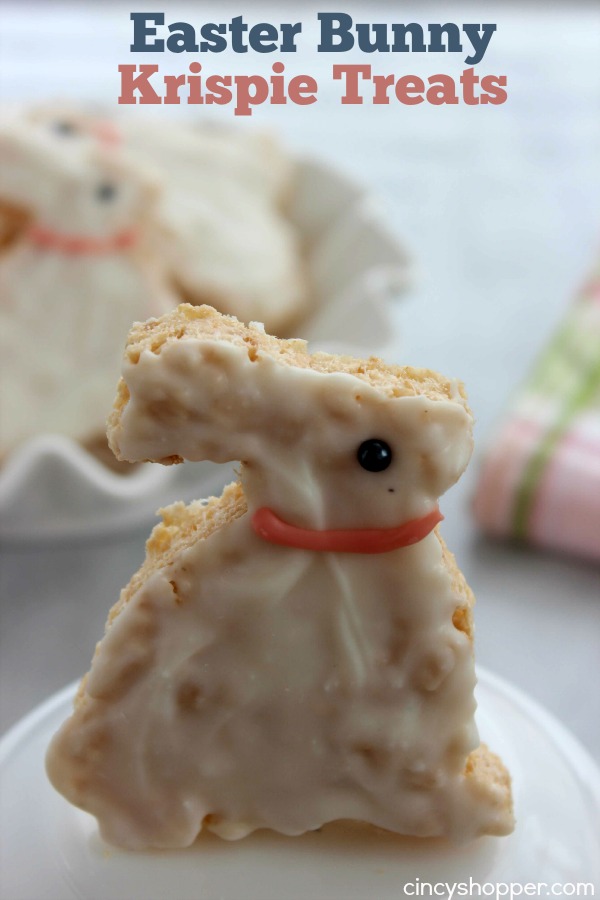 These Easter Bunny Krispie Treats will make for a great dessert, Easter basket addition or snack this holiday season. Super inexpensive and SUPER easy!