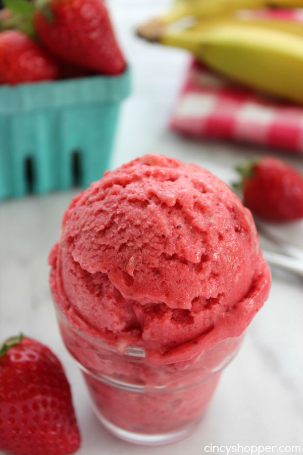 Easy Strawberry Banana Ice Cream- Just 3 Simple ingredients and no ice cream maker needed for this yummy summer treat.