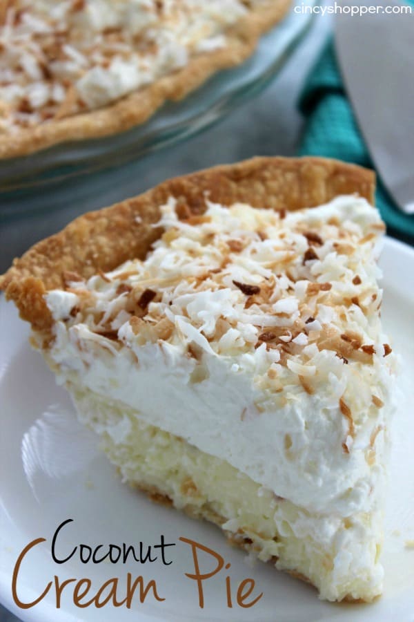 Coconut Cream Pie- Super Simple Pie- Starts with a store bought crust. Then topped with the most delish coconut cream filling and topping. 