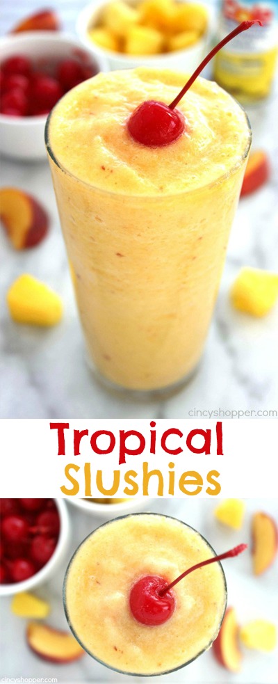 Tropical Slushies- Super Simple! Refreshing drink made with the perfect blend of pineapples and peaches.
