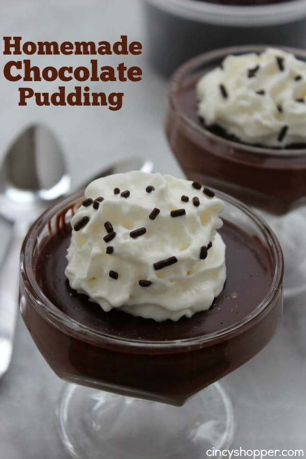 Homemade Chocolate Pudding- Super simple with just a couple ingredients. Can be made in a few minutes time. Easy after dinner dessert.
