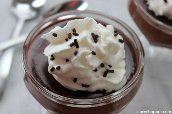 Homemade Chocolate Pudding- Super simple with just a couple ingredients. Can be made in a few minutes time. Easy after dinner dessert.