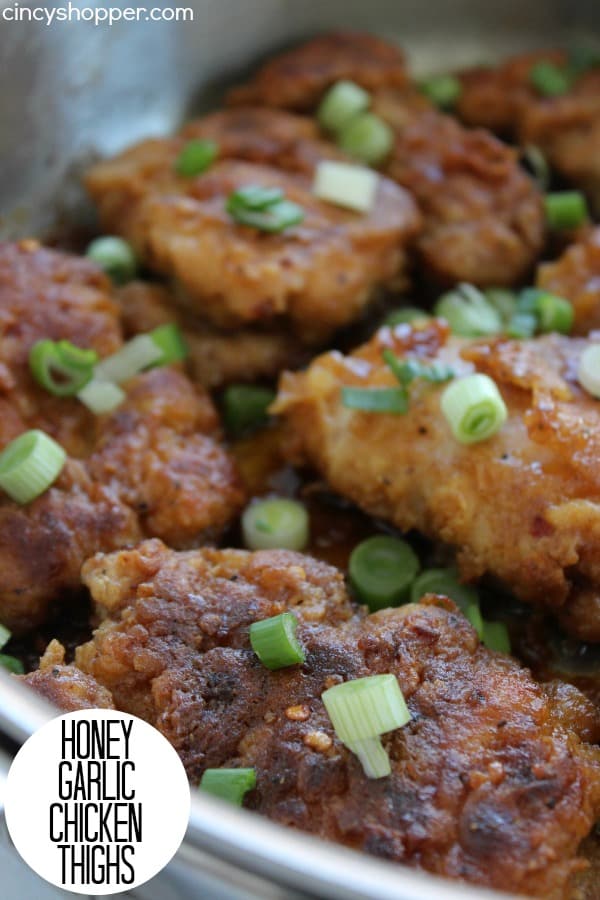 Honey Garlic Chicken Thighs - A quick and easy chicken meal. Moist and full of great sweet and spicy flavors. All ingredients can be purchased at Aldi for under $7 and feed a larger family.
