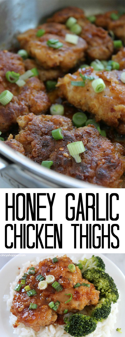 Honey Garlic Chicken Thighs - A quick and easy chicken meal. Moist and full of great sweet and spicy flavors. All ingredients can be purchased at Aldi for under $7 and feed a larger family.