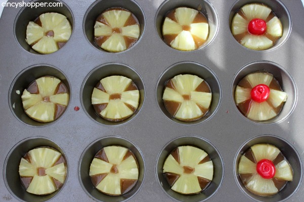 Mini Pineapple Upside Down Cakes- Super Simple and fun twist on a traditional dessert. 
