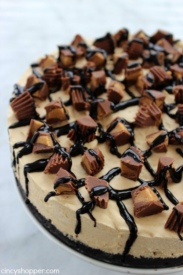 No Bake Reese's Peanut Butter Cheesecake loaded with smooth and creamy peanut butter plus yummy Reese's Peanut Butter Cups in just about every single bite.