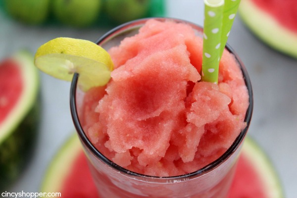 Watermelon Key Lime Slushie- Just three simple ingredients are needed to make this refreshing. Perfect for summer bbq's.