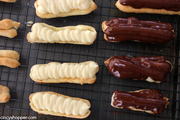 Homemade Eclairs- Easier than I thought. Filled with an easy pastry cream and topped with a yummy chocolate glaze. Does it get any better than this?