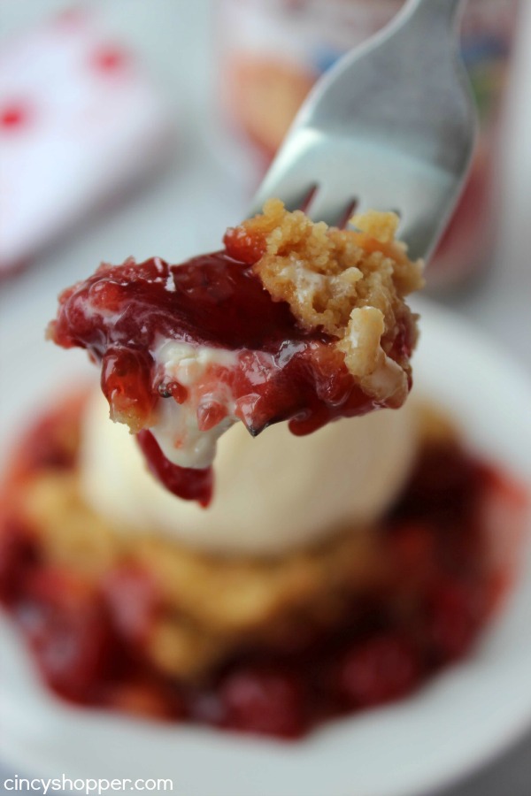 Slow Cooker Cherry Dump Cake- Just three ingredients for this super tasty dessert. 