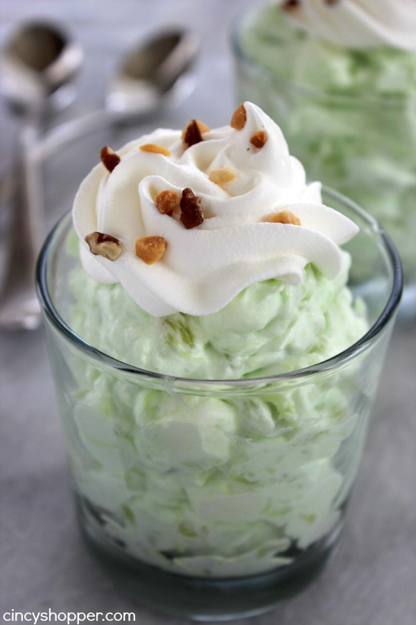Watergate Salad- super tasty and super simple to make. All that is needed is pistachio pudding, pineapple, marshmallows and some whipped topping.