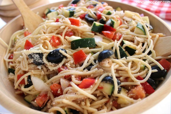 California Spaghetti Pasta Salad - Perfect summer salad loaded with zucchini, cucumbers, peppers and more!