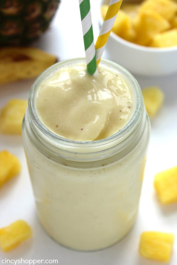 Caribbean Slush - loaded with pineapple, banana, and coconut flavors that are sure to keep you refreshed this summer. Super simple beverage that is great for hot summer days.
