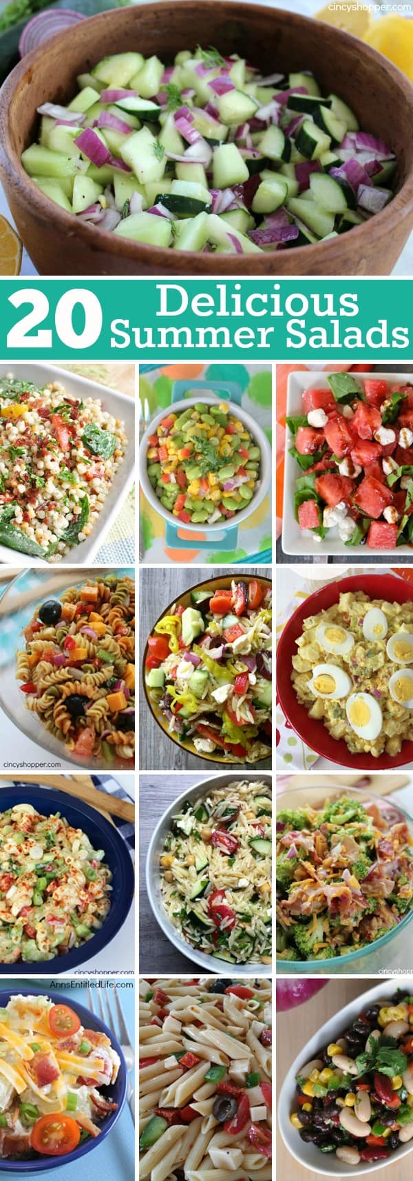 20 Delicious Summer Salads for your picnics, bbqs and parties. Pasta, Macaroni, Potato and more!