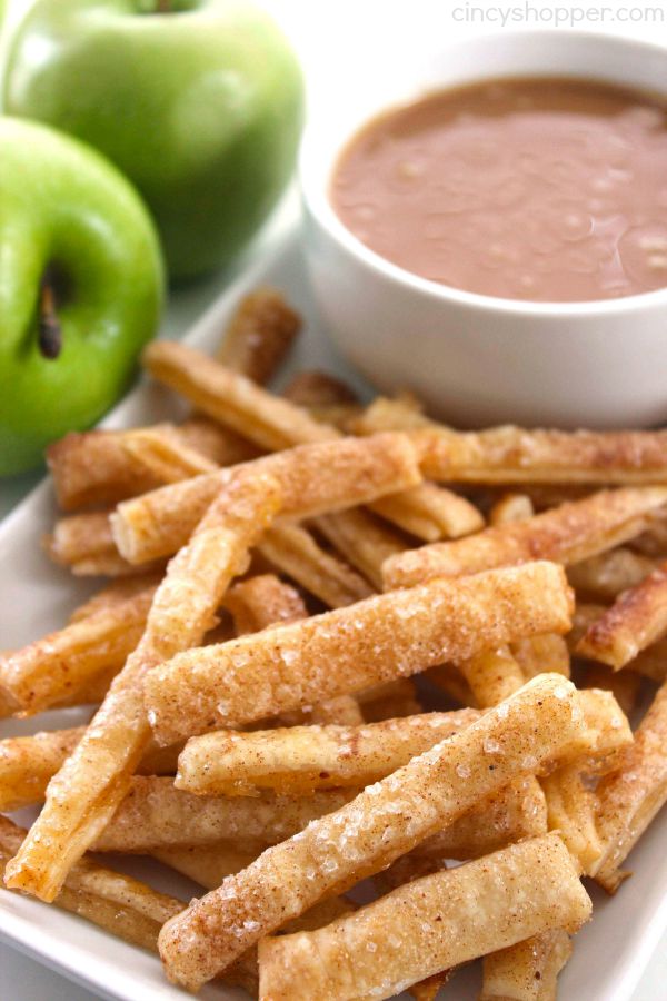 Apple Pie Fries -Super fun spin on a traditional apple pie. Dip them in caramel or even whipped cream for extra yumminess.