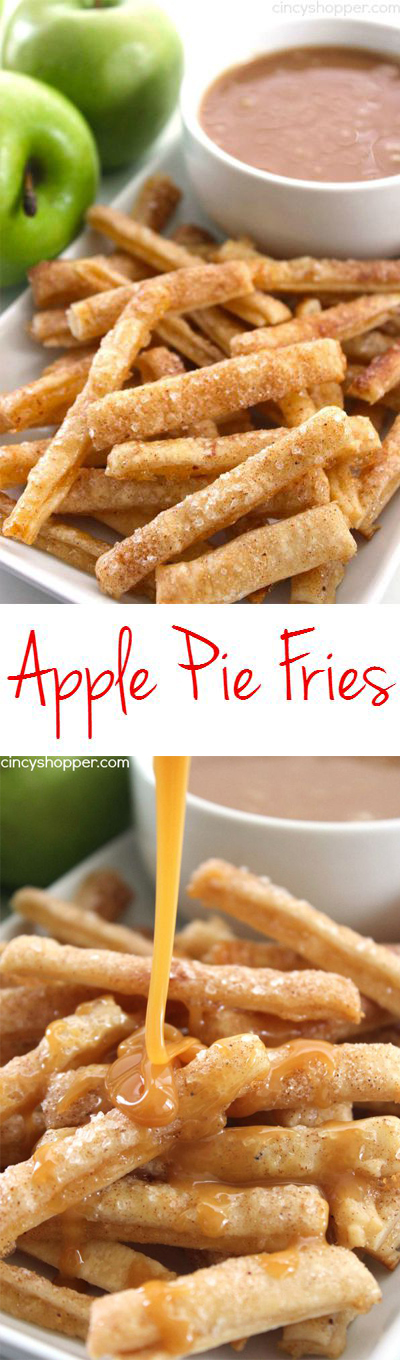 Apple Pie Fries -Super fun spin on a traditional apple pie. Dip them in caramel or even whipped cream for extra yumminess.