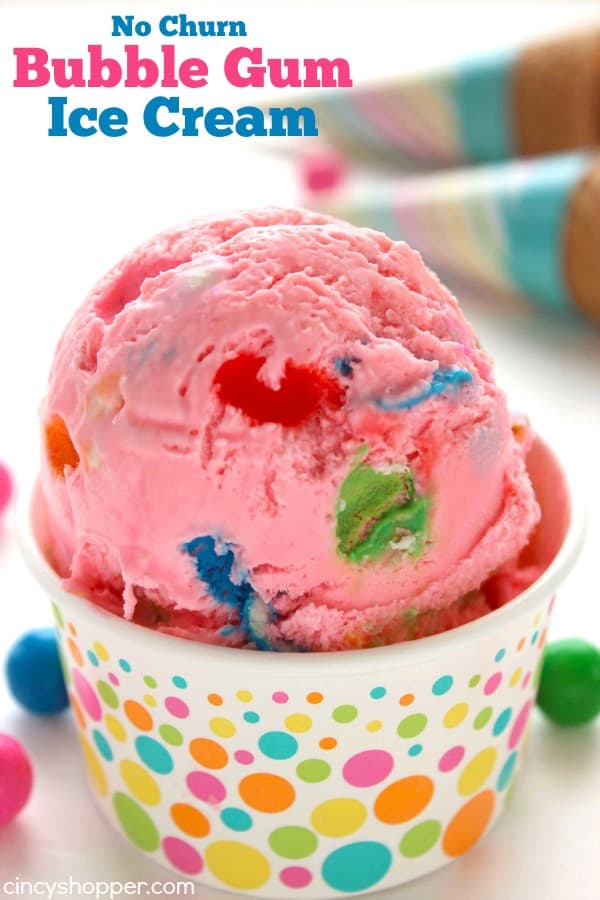 No Churn Bubble Gum Ice Cream - Super fun and so easy to make right at home. Requires just 4 ingredients. The perfect summertime treat for adults and kiddos.